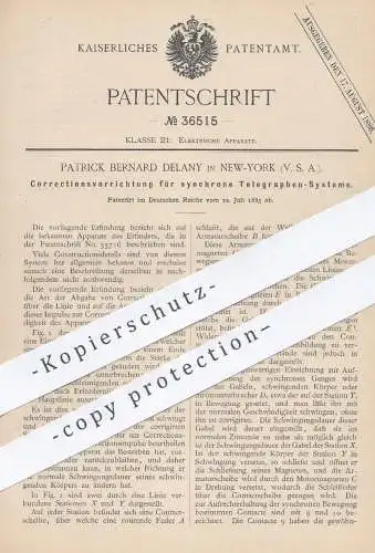 original Patent - Patrick Bernard Delany , New York , USA , 1885 , Korrektion für Telegraphen - System | Telegraph !!