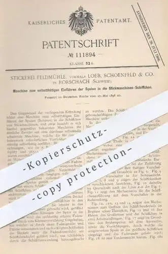 original Patent - Stickerei Feldmühle | Loeb , Schoenfeld & Co. , Rohrschach , Schweiz , 1898 , Spulen der Stickmaschine