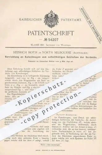 original Patent - Heinrich Hoth , North Melbourne , Australien , 1890 , Verdeck an Kutschwagen | Pferde - Kutsche