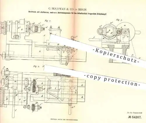 original Patent - G. Skrziwan & Co. , Berlin , 1890 , Drehbank | Spindel , Dreher , Fräsen , Metall , Schrauben !!