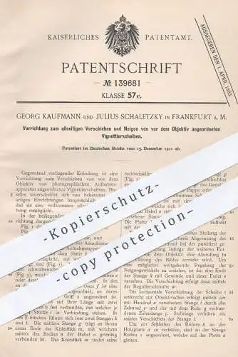 original Patent - Georg Kaufmann | Julius Schaletzky , Frankfurt , 1901 , Vignettierscheibe vor dem Objektiv | Fotograf