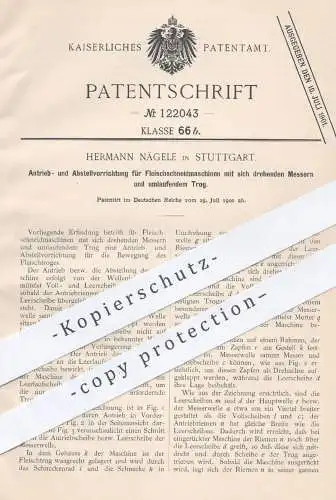 original Patent - Hermann Nägele , Stuttgart , 1900 , Antrieb für Fleischschneidemaschinen | Fleisch - Schneidemaschine