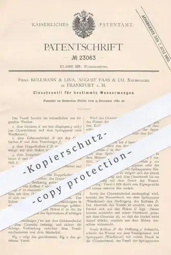 original Patent - Kullmann & Lina , August Faas & Co. Nachf. , Frankfurt / Main , 1882 , Kloset - Ventil | WC , Toilette