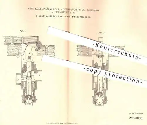 original Patent - Kullmann & Lina , August Faas & Co. Nachf. , Frankfurt / Main , 1882 , Kloset - Ventil | WC , Toilette