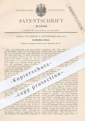 original Patent - Josiah Vavasseur , Southwark , England , 1882 , Schiffslaffeten - Rahmen | Waffe , Laffete , Gewehr