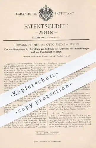 original Patent - Hermann Fehmer , Otto Fricke , Berlin , 1895 , Schutz vor Einfrieren von Wasserleitungen | Kessel !!