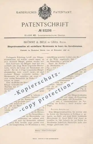 original Patent - Brðmme & Biele , Gera , 1896 , Düngerstreumaschine mit Bürstenwalze | Streumaschine für Dünger