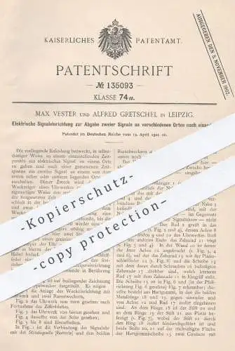 original Patent - Max Vester u. Alfred Gretschel , Leipzig , 1901 , Elektrische Signaleinrichtung | Signal , Uhrwerk !!