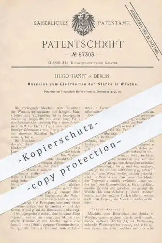 original Patent - Hugo Hanff , Berlin , 1895 , Einarbeiten der Stärke in Wäsche | Wäschestärke , Waschmaschine !!