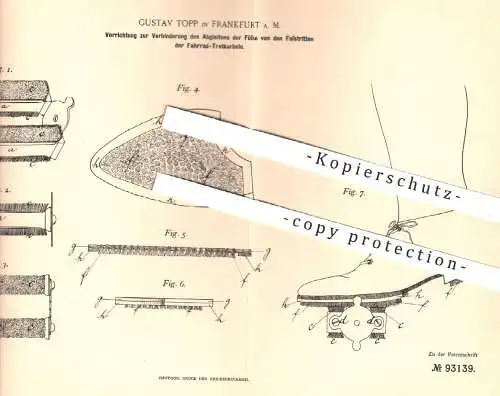 original Patent - Gustav Topp , Frankfurt / Main  1896 , Fußpedal am Fahrrad | Pedal , Tretkurbel , Fahrräder , Fußtritt