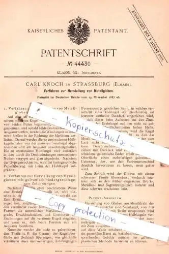 original Patent - Carl Knoch in Strassburg , Elsass , 1887 , Verfahren zur Herstellung von Metallgloben !!!