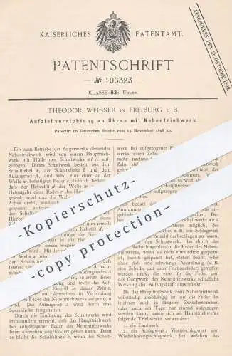 original Patent - Theodor Weisser , Freiburg , 1898 , Aufziehvorrichtung an Uhren mit Nebentriebwerk | Uhr , Uhrwerk !!