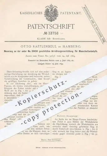 original Patent - Otto Rafflenbeul , Hamburg , 1885 , Arretierung für Manschettenknöpfe | Knopf , Knöpfe , Schneiderei !