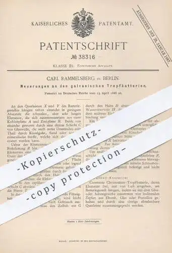 original Patent - Carl Rammelsberg , Berlin , 1886 , galvanische Tropfbatterien | Chromsäure - Batterie , Batterien !!