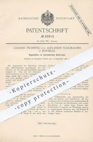 original Patent - Charles Tschiffeli u. Alexandre Schumacher , Marseille , 1889 , Gegenkolben an hydraulischer Ölpresse