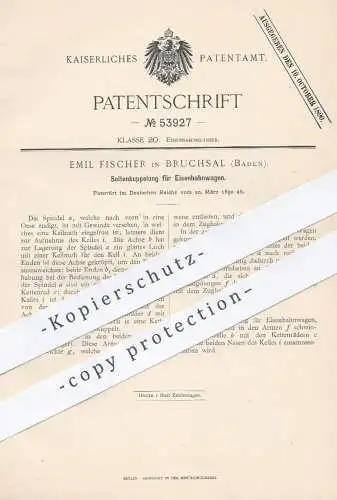 original Patent - Emil Fischer , Bruchsal , 1890 , Seitenkupplung für Eisenbahnen | Eisenbahn , Kupplung , Lokomotive !!