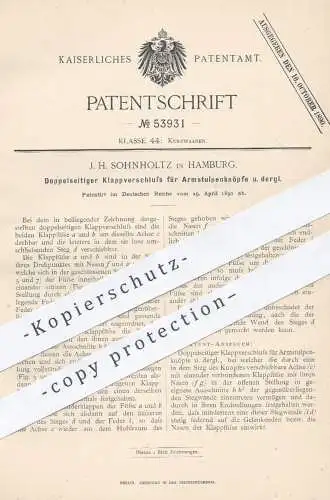 original Patent - J. H. Sohnholtz , Hamburg , 1890 , Klappverschluss für Armstulpen - Knöpfe | Knopf , Schneiderei !!