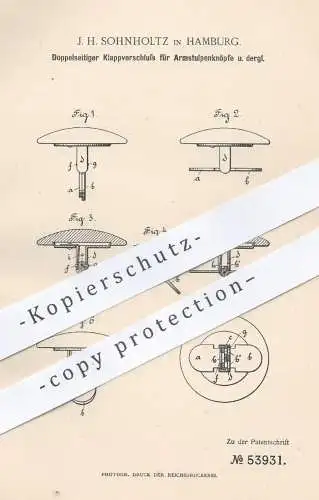 original Patent - J. H. Sohnholtz , Hamburg , 1890 , Klappverschluss für Armstulpen - Knöpfe | Knopf , Schneiderei !!