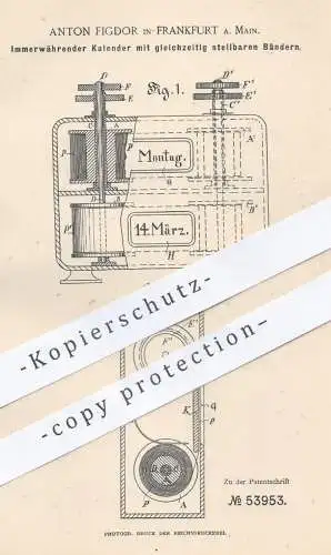 original Patent - Anton Figdor , Frankfurt / Main  1890 , Immerwährender Kalender | Kalendarium , Datum , Jahreskalender