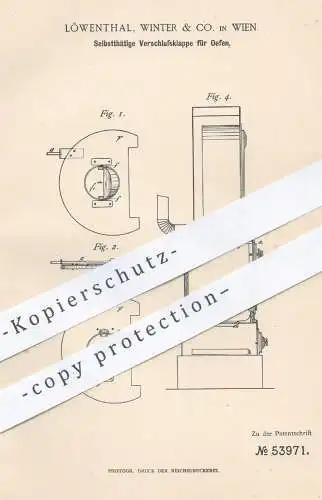 original Patent - Löwenthal , Winter & Co. , Wien , 1890 , Verschlussklappe für Öfen | Ofenklappe , Ofen , Ofenbauer !!