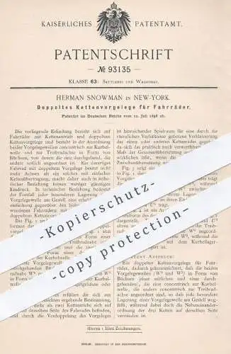 original Patent - Herman Snowman , New York , USA , 1896 , Kettenvorgelege für Fahrräder | Fahrrad - Kette - Antrieb !!