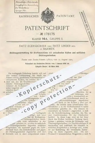 original Patent - Fritz Egersdörfer | Fritz Linder , Barmen , 1906 , Dichtung für Kraftmaschinen | Motor , Motoren !!!