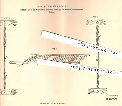 original Patent - Otto Lademann , Berlin , 1898 , Bettboden mit Federn | Bett , Matratze , Lattenrost , Möbel , Betten