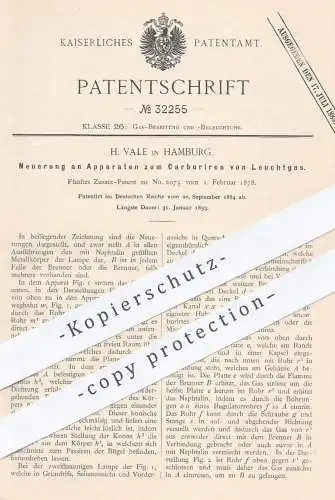 original Patent - H. Vale , Hamburg , 1884 , Apparat zum Carburieren von Leuchtgas | Gas , Licht , Beleuchtung !!!