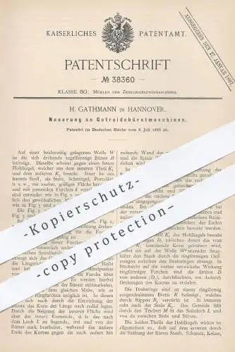 original Patent - H. Gathmann , Hannover , 1886 , Getreide - Bürstmaschinen | Mühle , Landwirtschaft , Korn | Bürste