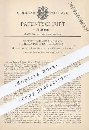 original Patent - Gisbert Hövelmann , Barmen | Hugo Rottsieper , Ronsdorf , 1886 , Umsetzung von Wärme in Kraft | Motor