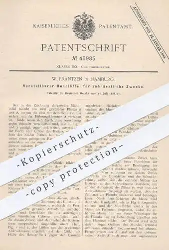 original Patent - W. Frantzen , Hamburg , 1888 , Mundlöffel für Zahn - Medizin | Zahnarzt , Zähne , Arzt , Gebiss !!