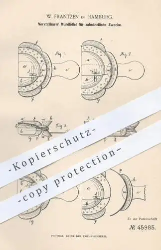 original Patent - W. Frantzen , Hamburg , 1888 , Mundlöffel für Zahn - Medizin | Zahnarzt , Zähne , Arzt , Gebiss !!