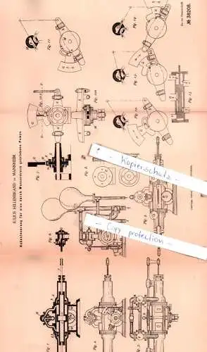 original Patent - Julius Hillenbrand in Mannheim , 1886 , Pumpen !!!