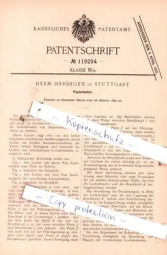 original Patent - Herm. Herdegen in Stuttgart , 1899 , Papierlocher !!!