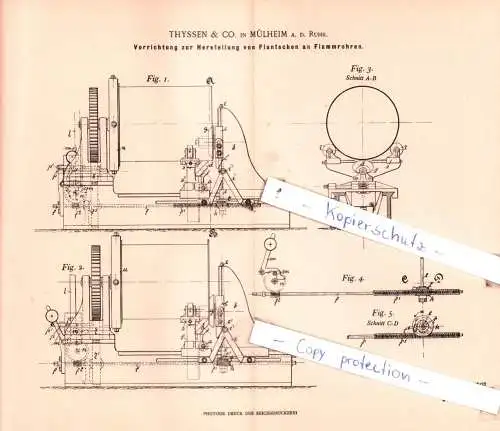 original Patent - Thyssen & Co. in Mühlheim a. d. Ruhr , 1897 , Herstellung von Flantschen an Flammrohren !!!