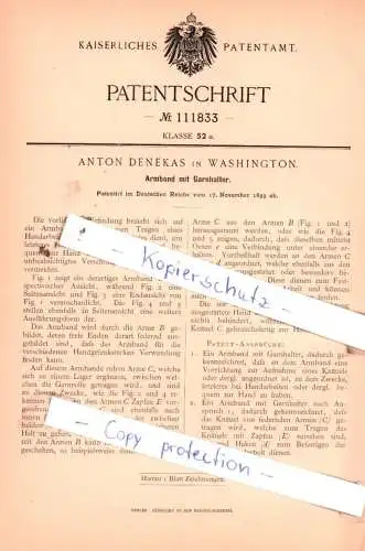 original Patent - Anton Denekas in Washington , 1899 , Armband mit Garnhalter !!!