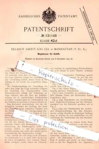 original Patent - Delanoy Safety Log Co. in Manhattan , V. St. A. , 1900 , Wegmesser für Schiffe !!!