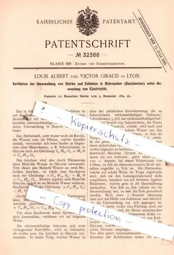 original Patent - L. Aubert und V. Giraud in Lyon , 1884 , Umwandlung von Stärke und Cellulose in Rohrzucker !!!