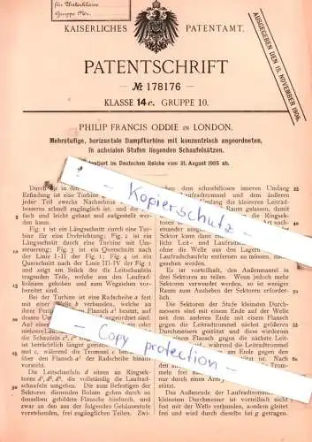 original Patent - Philip Francis Oddie in London , 1905 , Mehrstufige, horizontale Dampfturbine !!!