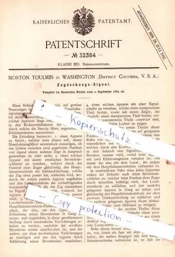 original Patent - Morton Toulmin in Washington , District Columbia, V. S. A. , 1884 , Zudeckungs-Signal !!!