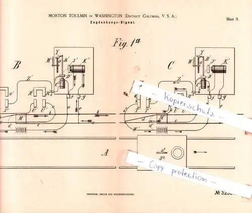 original Patent - Morton Toulmin in Washington , District Columbia, V. S. A. , 1884 , Zudeckungs-Signal !!!