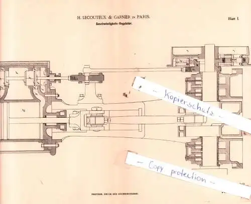 original Patent - H. Lecouteux & Garnier in Paris , 1884 , Geschwindigkeits-Regulator !!!