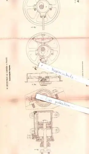 original Patent - H. Lecouteux & Garnier in Paris , 1884 , Geschwindigkeits-Regulator !!!