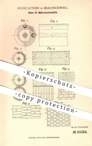 original Patent - Hugo Luther , Braunschweig , 1896 , Walze für Müllereiwalzenstühle | Walzenstuhl , Mühle , Müller !!