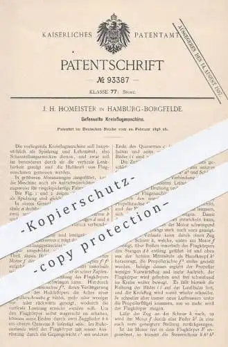 original Patent - J. H. Homeister , Hamburg / Borgfelde , 1896 , Gefesselte Kreisflugmaschine | Flugmaschine , Flieger !