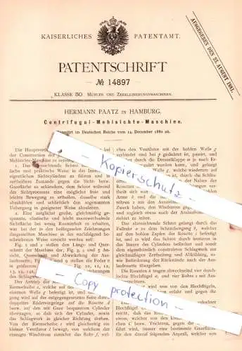 original Patent - Hermann Paatz in Hamburg , 1880 , Centrifugal-Mehlsichte-Maschine !!!