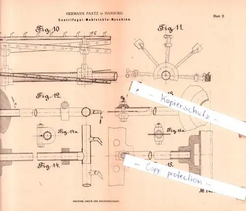 original Patent - Hermann Paatz in Hamburg , 1880 , Centrifugal-Mehlsichte-Maschine !!!