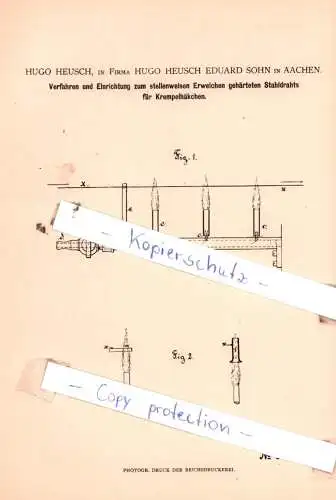 original Patent -  Hugo Heusch, in Firma Hugo Heusch Eduard Sohn in Aachen , 1880 , Mechanische Metallbearbeitung !!!