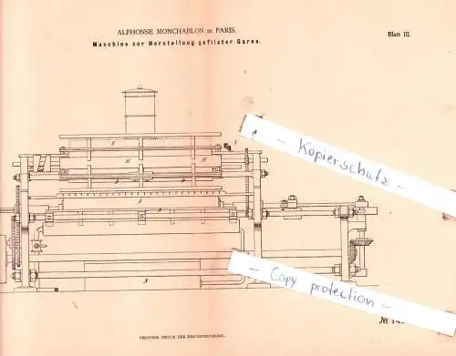 original Patent - Alphonse Monchablon in Paris , 1880 , Spinnerei !!!