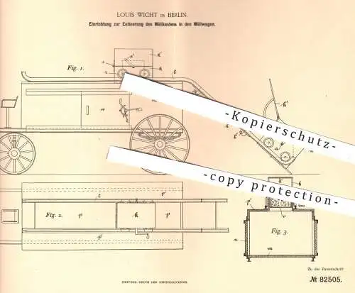 original Patent - Louis Wicht , Berlin , 1894 , Entleerung vom Müllkasten in Müllwagen | Müllabfuhr , Müll - Entsorgung